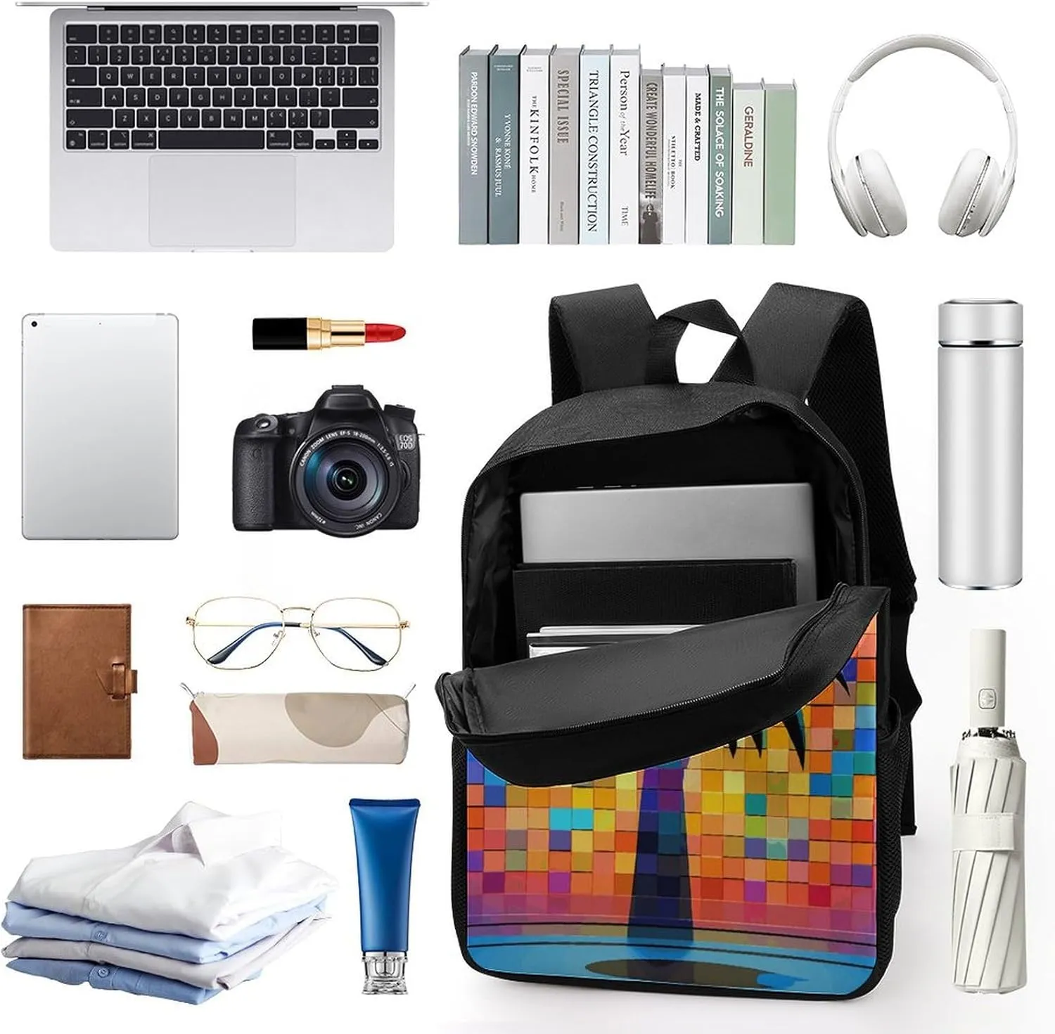 Laptop Backpack for Men 17 Inch Palm Tree Clip Art Work Casual Backpack Lightweight Travel Shoulder Bag