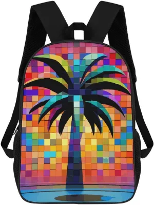 Laptop Backpack for Men 17 Inch Palm Tree Clip Art Work Casual Backpack Lightweight Travel Shoulder Bag
