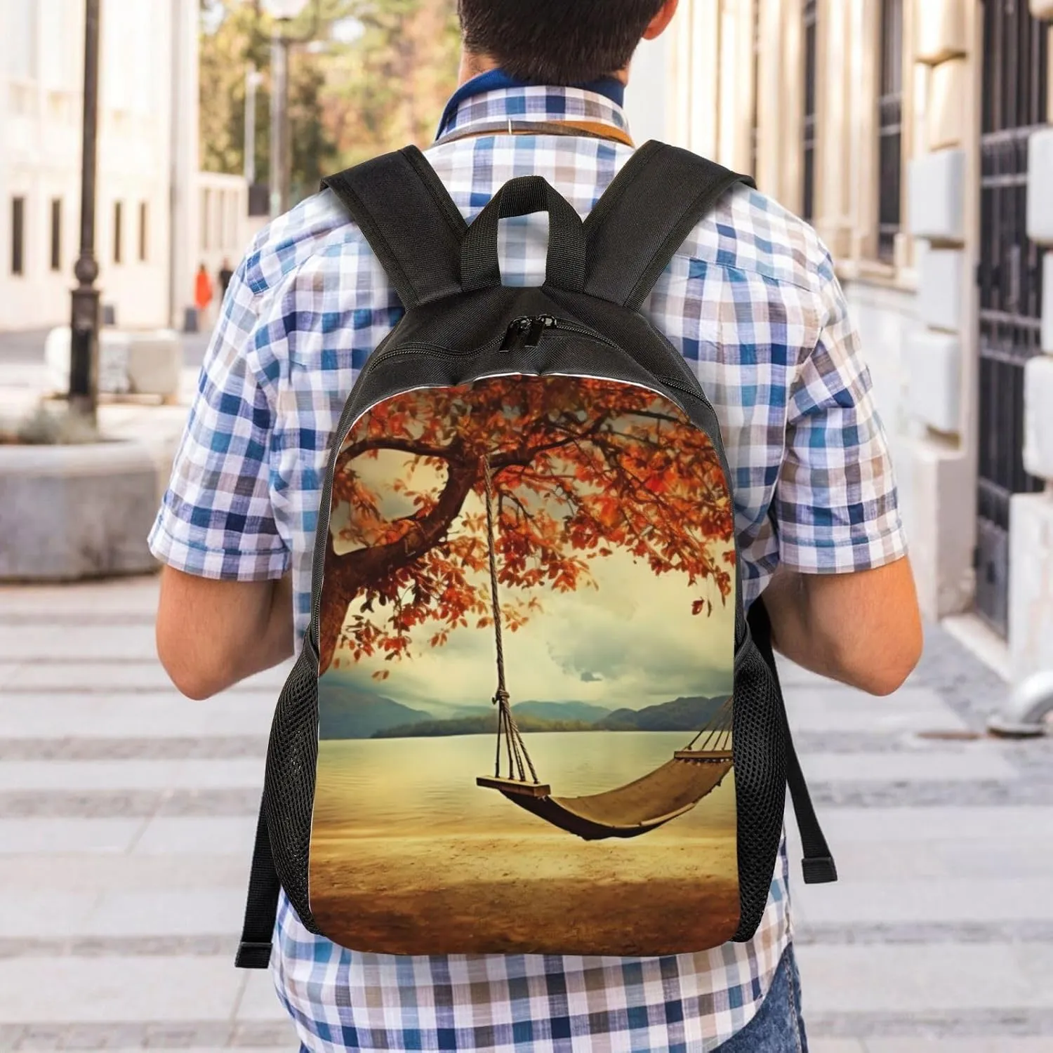 Laptop Backpack for Men Women Carry On Backpack Autumn Swing and Tree Backpack Lightweight Travel Bag Casual Daypack