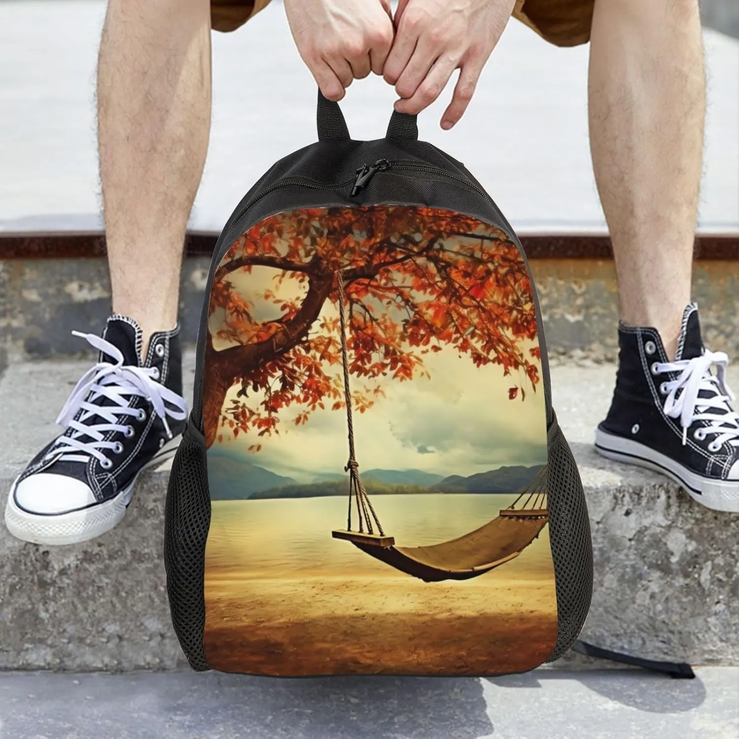 Laptop Backpack for Men Women Carry On Backpack Autumn Swing and Tree Backpack Lightweight Travel Bag Casual Daypack