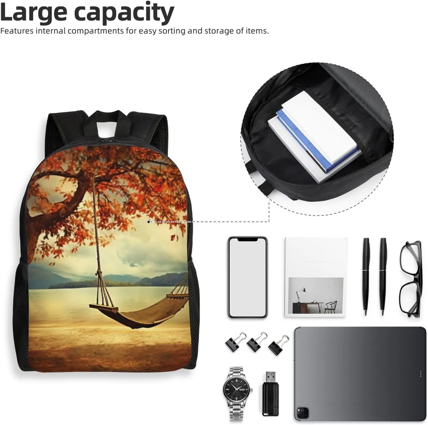 Laptop Backpack for Men Women Carry On Backpack Autumn Swing and Tree Backpack Lightweight Travel Bag Casual Daypack