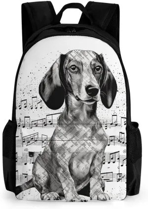 Laptop Backpack for Men Women Lightweight Backpack Dachshund Music Notes Daypack Rucksack with Compartment Laptop Bag