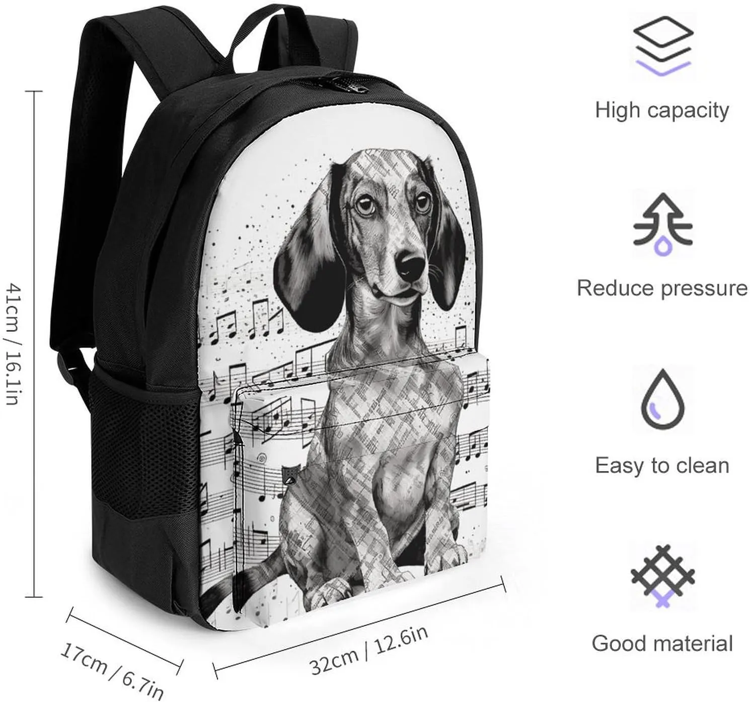 Laptop Backpack for Men Women Lightweight Backpack Dachshund Music Notes Daypack Rucksack with Compartment Laptop Bag