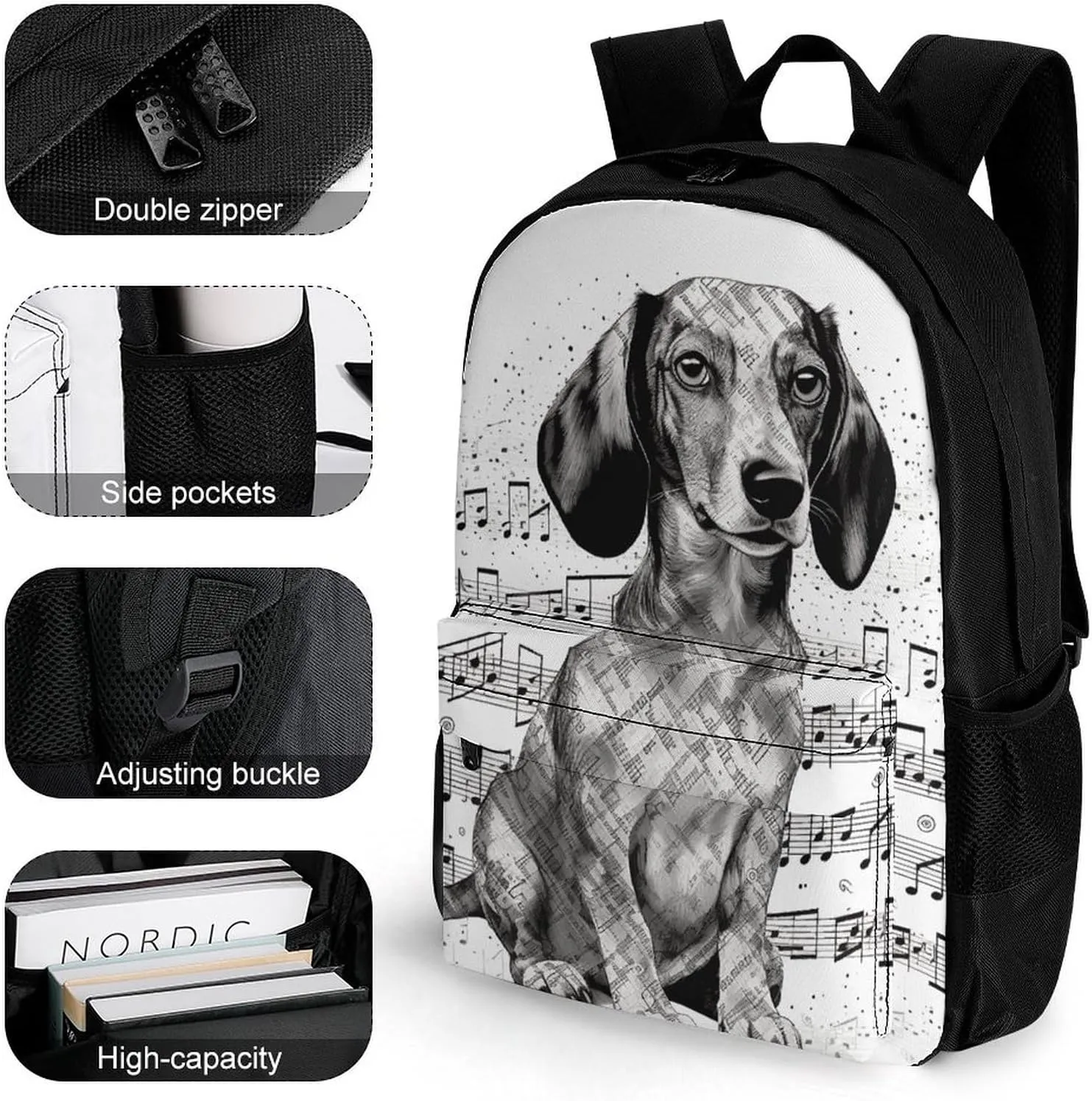 Laptop Backpack for Men Women Lightweight Backpack Dachshund Music Notes Daypack Rucksack with Compartment Laptop Bag