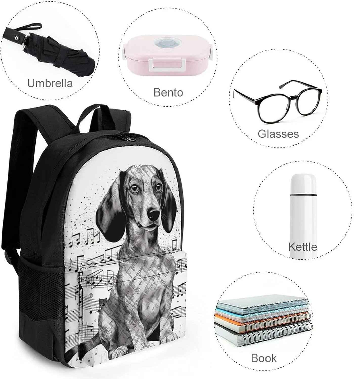 Laptop Backpack for Men Women Lightweight Backpack Dachshund Music Notes Daypack Rucksack with Compartment Laptop Bag