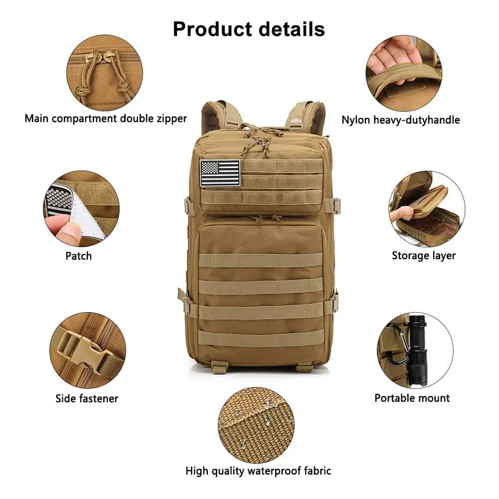 Large 45L Military Tactical Army 3-Day Assault Backpack with Multiple Compartments