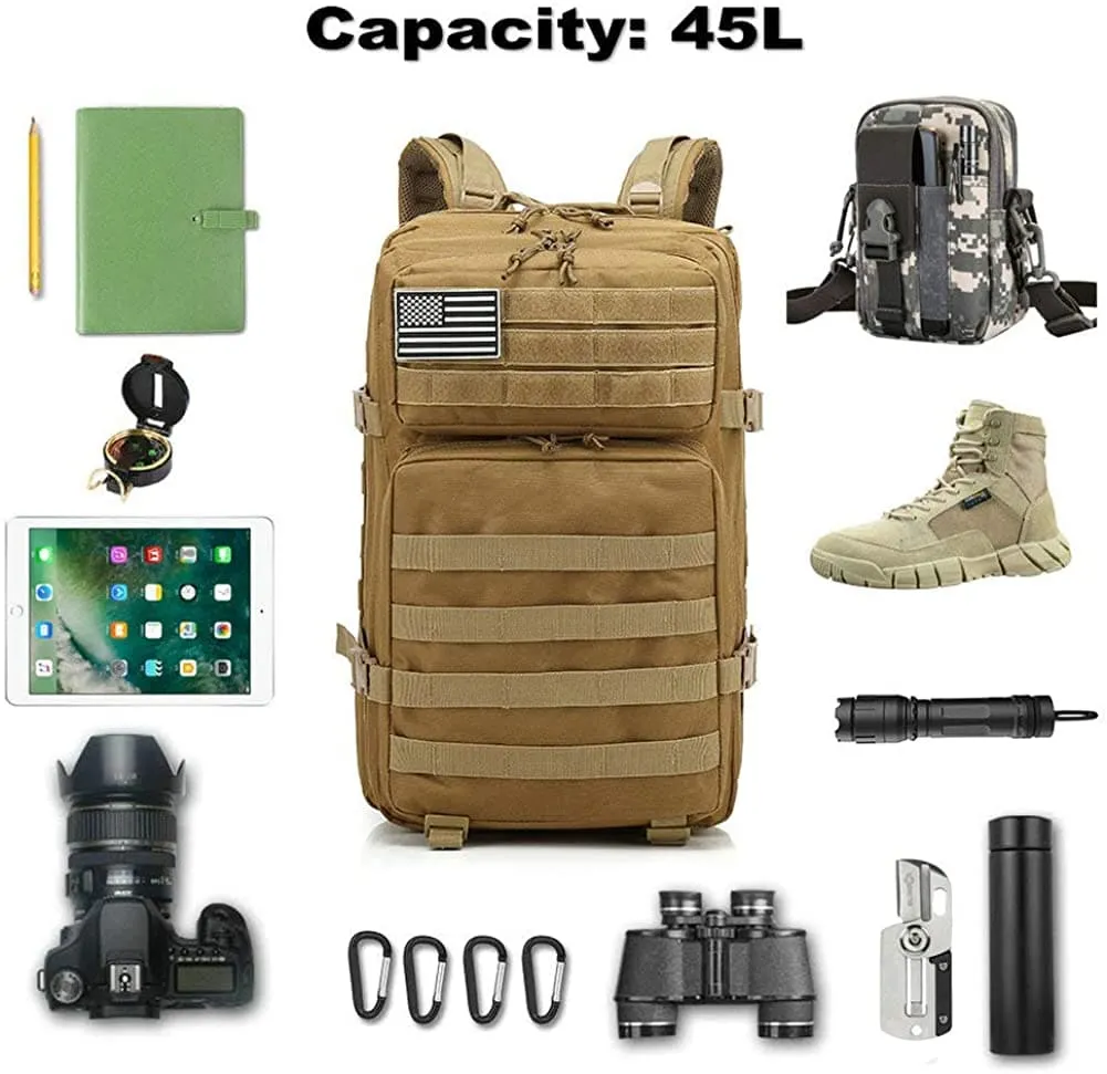 Large 45L Military Tactical Army 3-Day Assault Backpack with Multiple Compartments