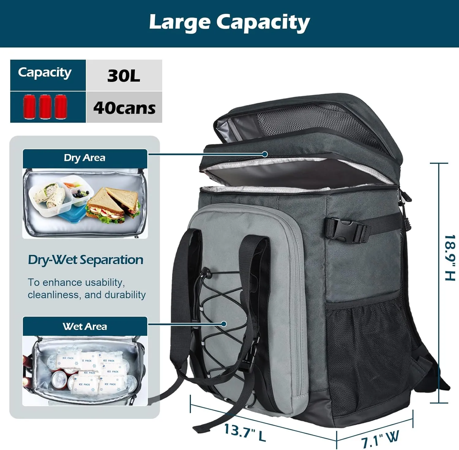 Large Backpack Cooler,40 Cans Leak Proof & Waterproof & Insulated Cooler Backpack, Soft Cooler Bag for Men & Women, Ice Chest for Camping,Beach,Picnic,Lunch,Travel,Fishing