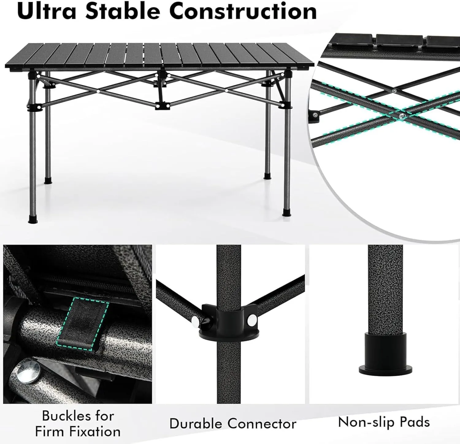Large Folding Camping Table, Portable Aluminum Roll-up Picnic Backpacking Table with Carry Bag, Lightweight Outdoor Foldable Table for BBQ Travel Party Beach, 4-6 Person