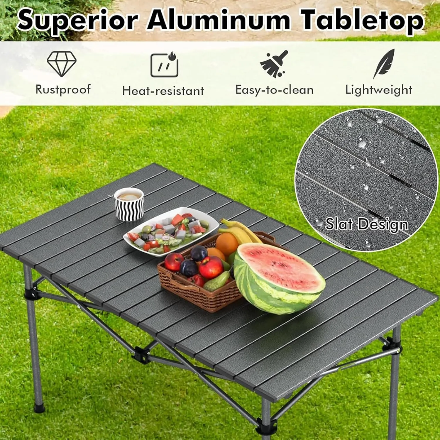 Large Folding Camping Table, Portable Aluminum Roll-up Picnic Backpacking Table with Carry Bag, Lightweight Outdoor Foldable Table for BBQ Travel Party Beach, 4-6 Person