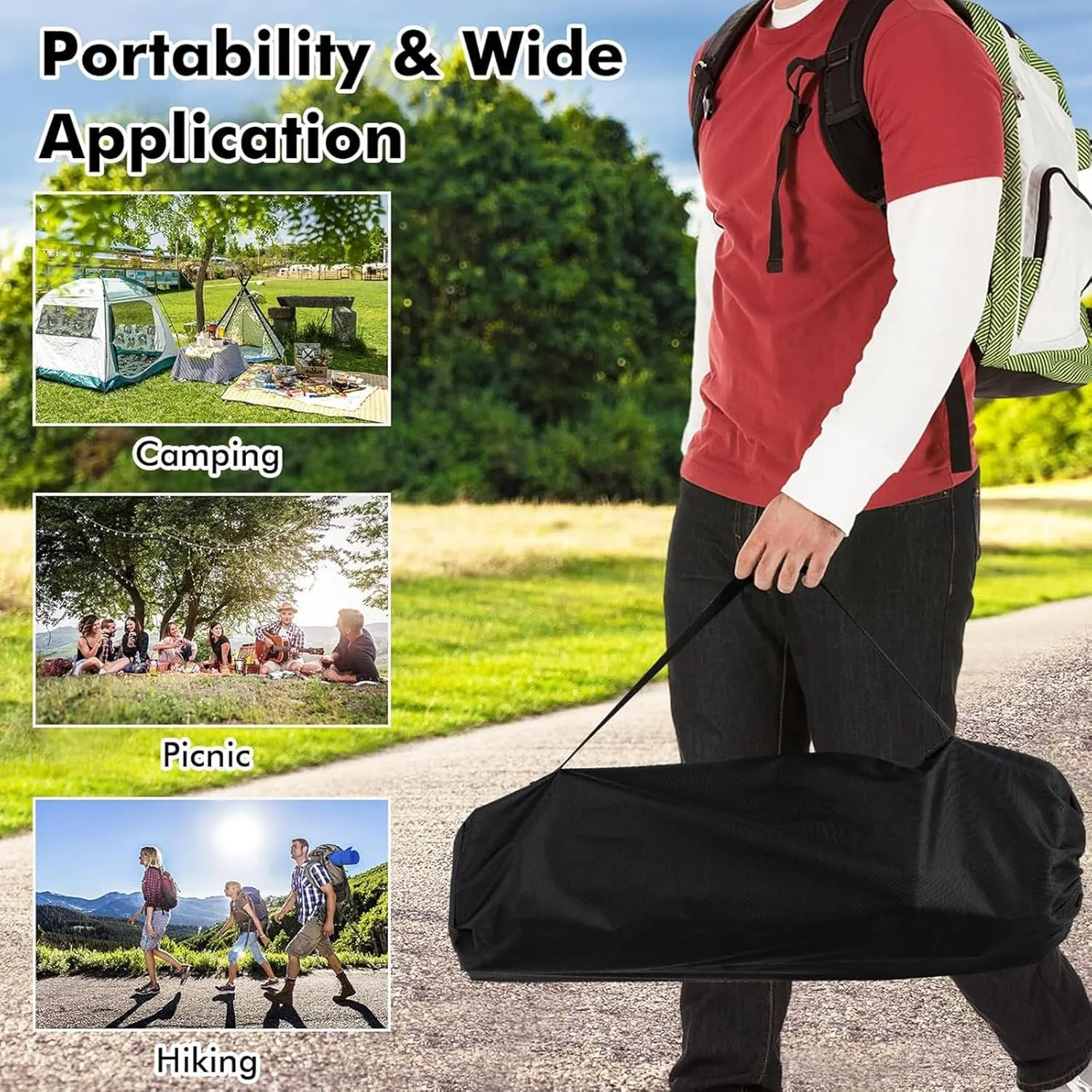 Large Folding Camping Table, Portable Aluminum Roll-up Picnic Backpacking Table with Carry Bag, Lightweight Outdoor Foldable Table for BBQ Travel Party Beach, 4-6 Person