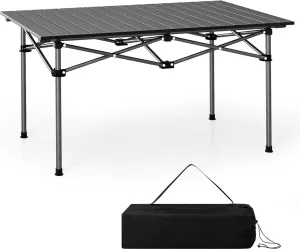 Large Folding Camping Table, Portable Aluminum Roll-up Picnic Backpacking Table with Carry Bag, Lightweight Outdoor Foldable Table for BBQ Travel Party Beach, 4-6 Person