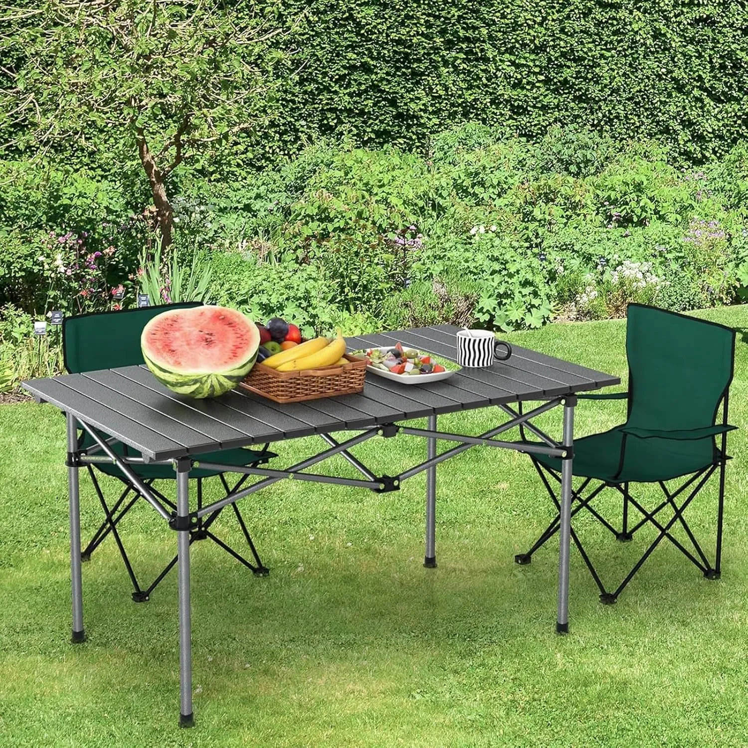 Large Folding Camping Table, Portable Aluminum Roll-up Picnic Backpacking Table with Carry Bag, Lightweight Outdoor Foldable Table for BBQ Travel Party Beach, 4-6 Person