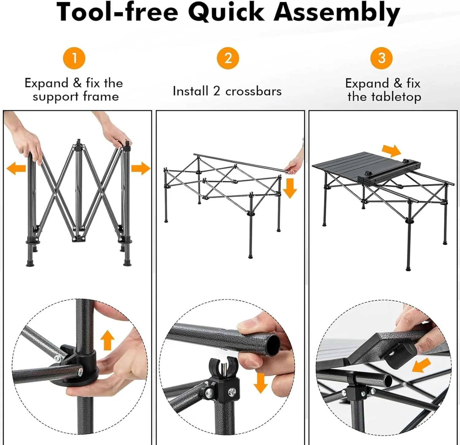 Large Folding Camping Table, Portable Aluminum Roll-up Picnic Backpacking Table with Carry Bag, Lightweight Outdoor Foldable Table for BBQ Travel Party Beach, 4-6 Person