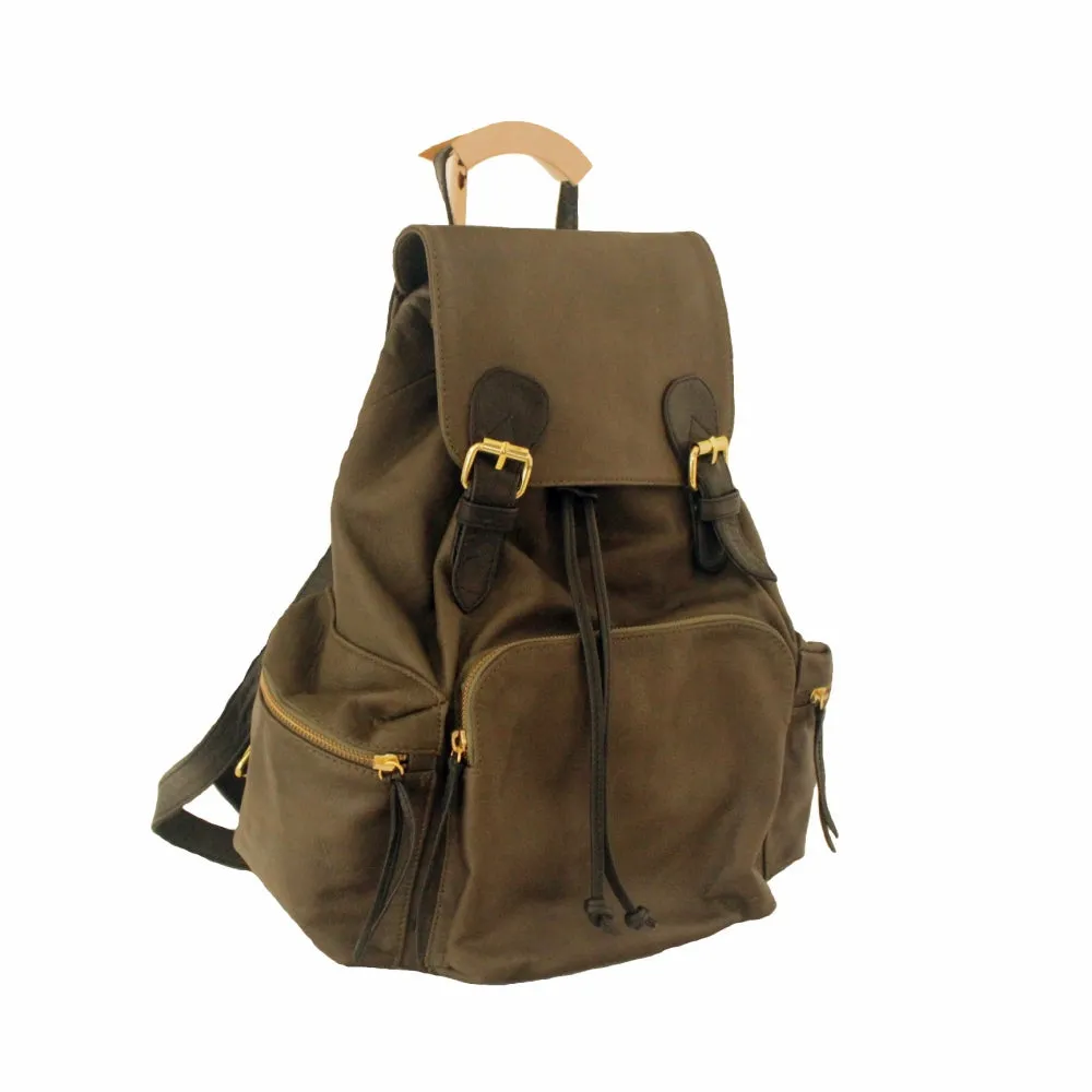 Large Rucksack Backpack Genuine Leather, Khaki Green