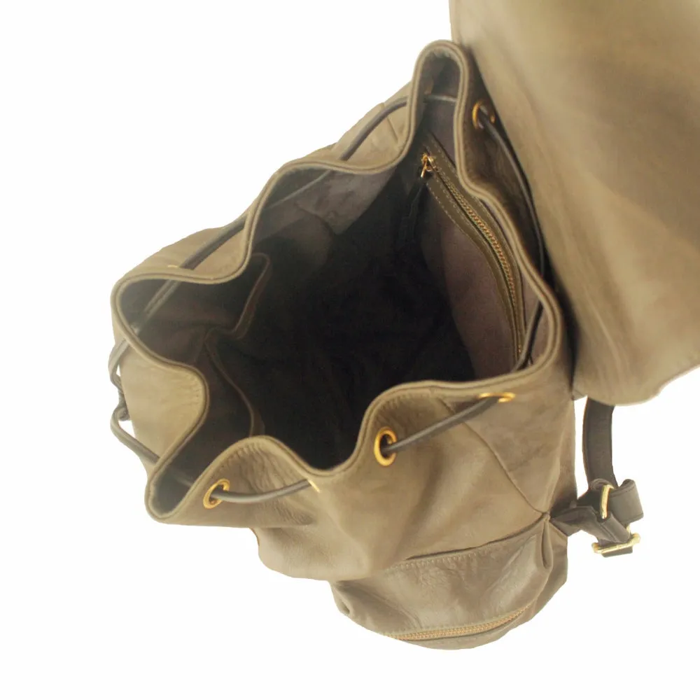Large Rucksack Backpack Genuine Leather, Khaki Green