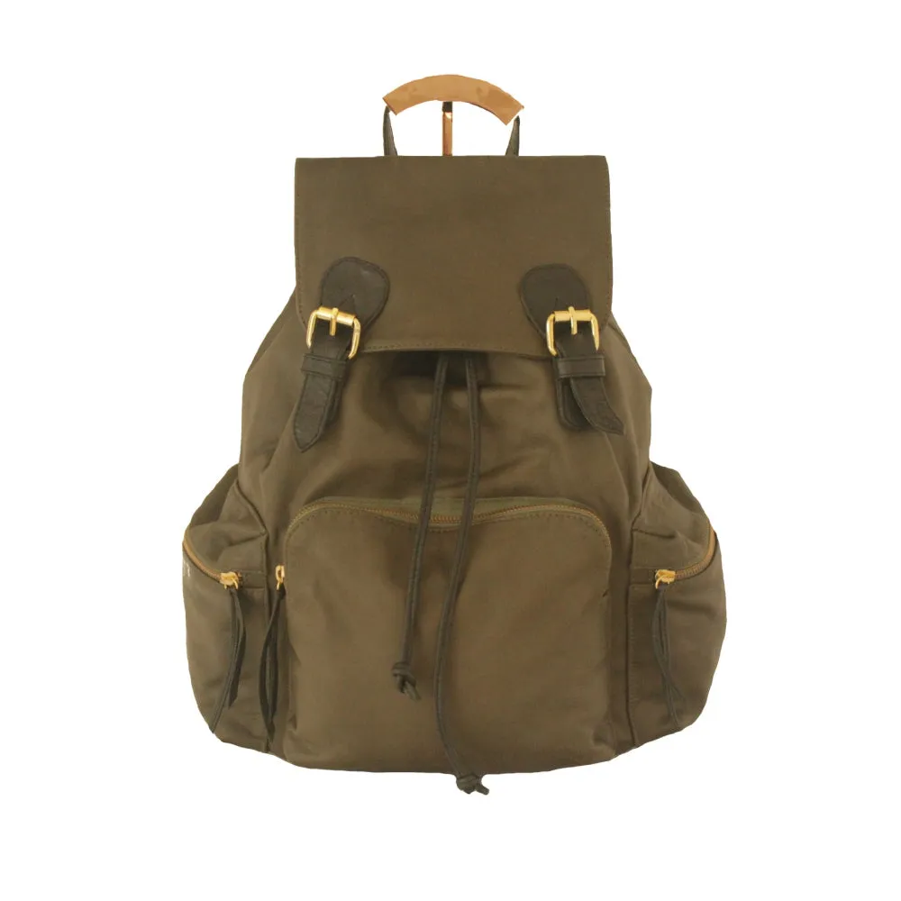 Large Rucksack Backpack Genuine Leather, Khaki Green