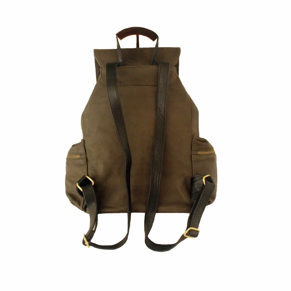 Large Rucksack Backpack Genuine Leather, Khaki Green