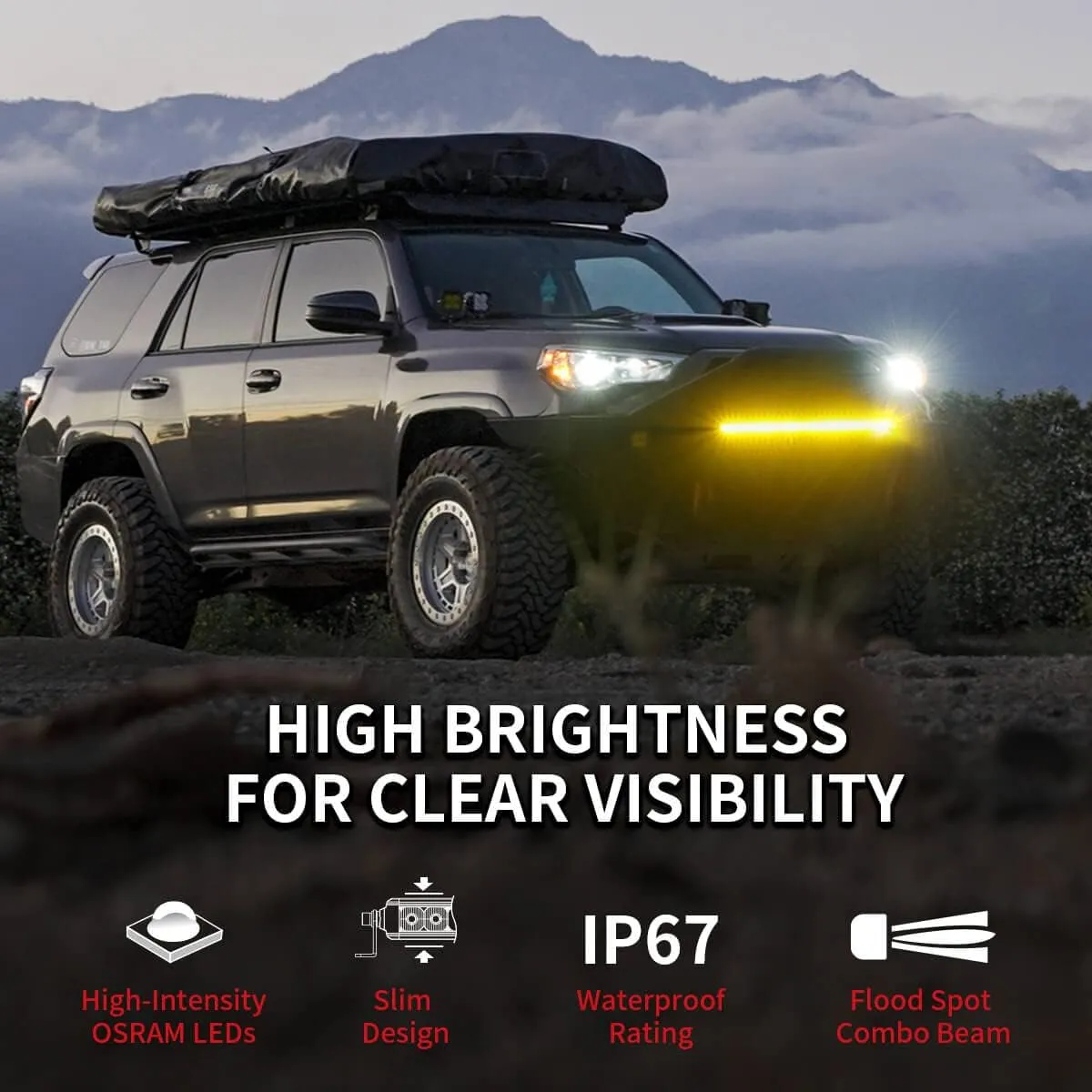 LASFIT 32 inch Amber LED Light Bar, 8650LM/2000K Slim Row Light, Spot Flood Combo LED Bar, Yellow Off Road Driving Lights for Truck, Pickup, SUV, ATV, Marine