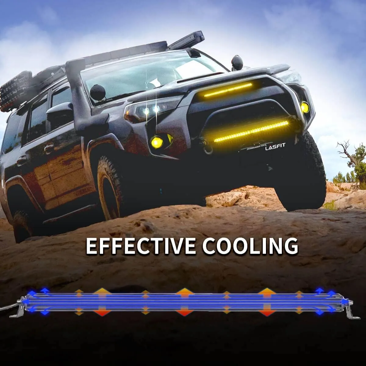 LASFIT 32 inch Amber LED Light Bar, 8650LM/2000K Slim Row Light, Spot Flood Combo LED Bar, Yellow Off Road Driving Lights for Truck, Pickup, SUV, ATV, Marine