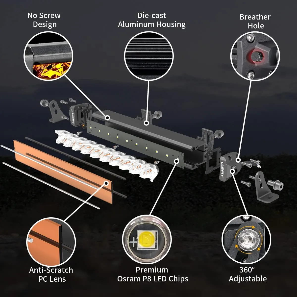 LASFIT 32 inch Amber LED Light Bar, 8650LM/2000K Slim Row Light, Spot Flood Combo LED Bar, Yellow Off Road Driving Lights for Truck, Pickup, SUV, ATV, Marine
