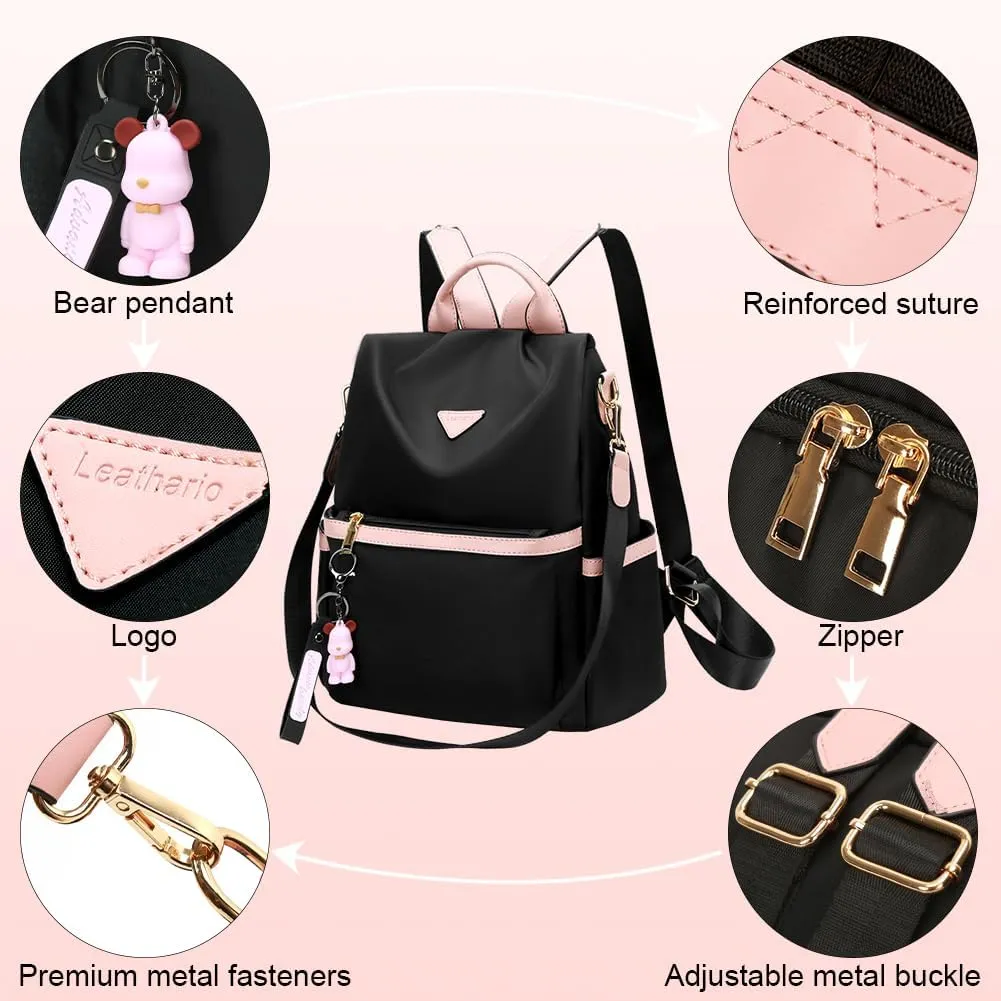 Leathario Women Backpack Purse Anti-Theft Nylon Small Casual Daypack Handbag Shoulder Mini Bookbag for College Travel Work