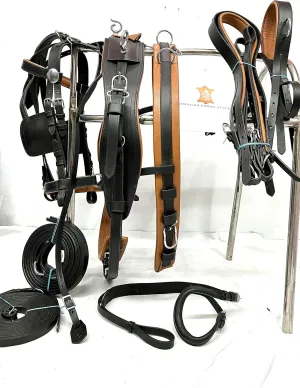 Leather Horse Driving Harness in Black with a Contrast of Tan Color (Cob)