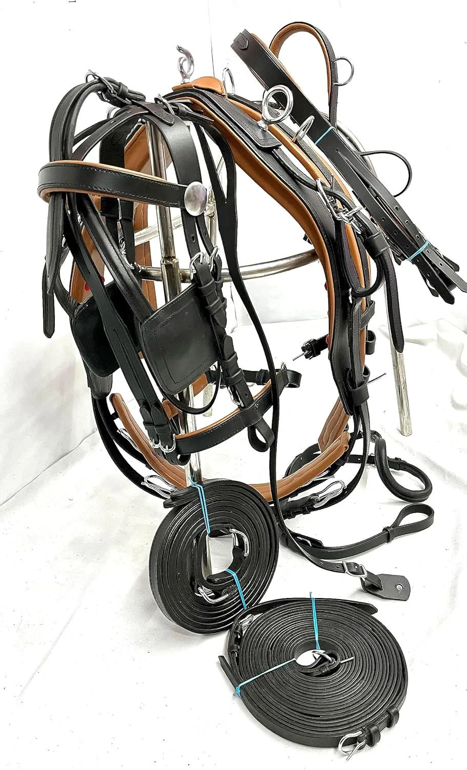 Leather Horse Driving Harness in Black with a Contrast of Tan Color (Cob)