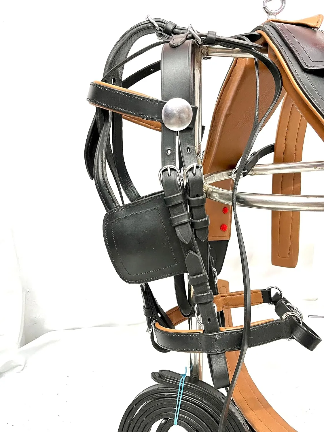 Leather Horse Driving Harness in Black with a Contrast of Tan Color (Cob)