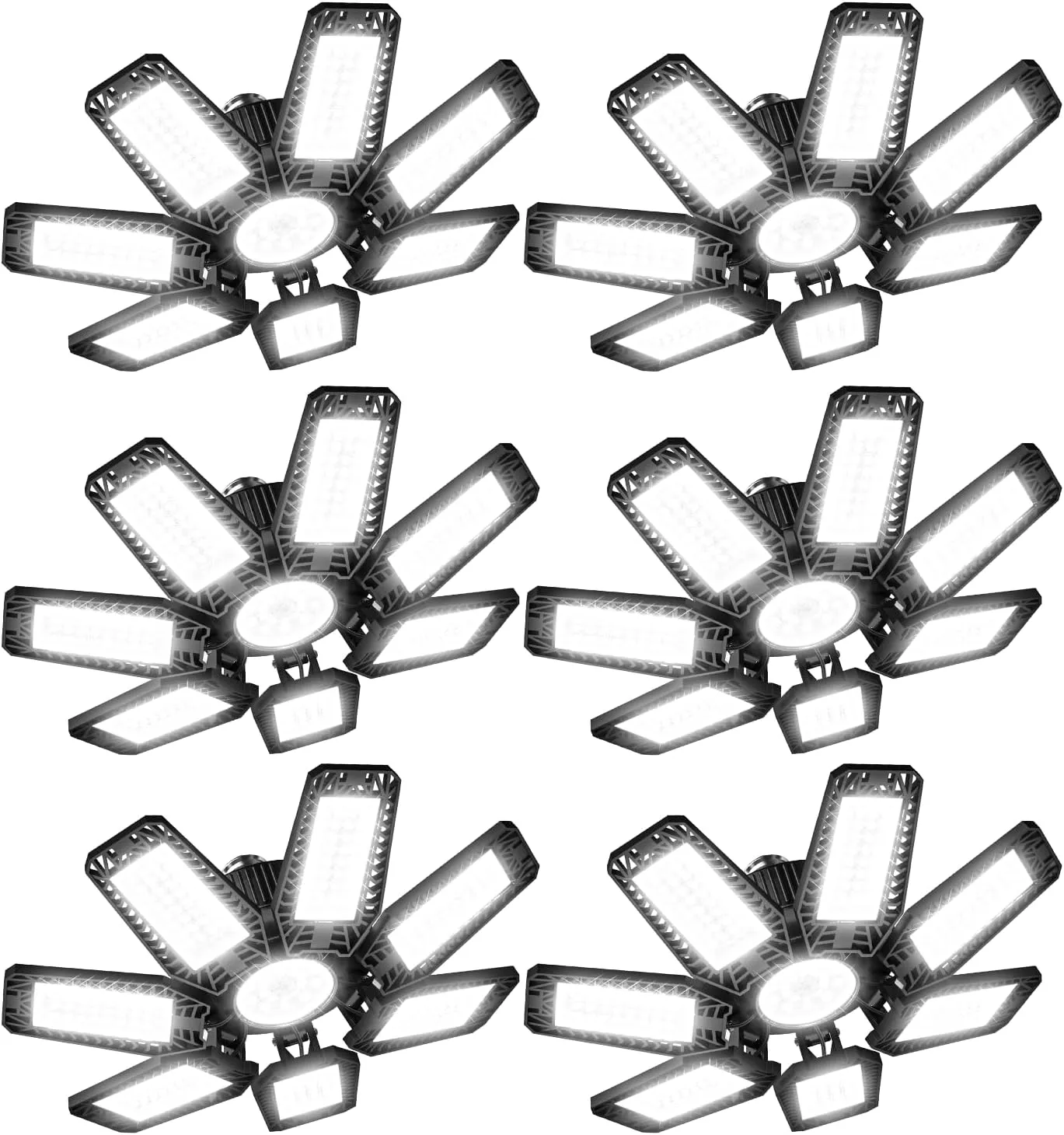 LED Garage Light 6 Pack - 200w 20000LM 6500K Garage Lights Ceiling LED with 7 1 Adjustable Panels, Shop Lights Screw in E26 E27 Bulb Socket for Workshop, Storage Room, Basement, Warehouse