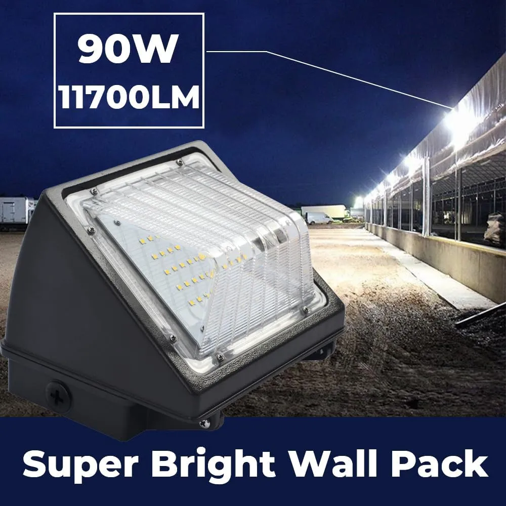 LED Wall Pack - 90W Outdoor Security Lights - 400-600W HPS/HID Replacement - Commercial 5000K 12600 Lumens IP65 Waterproof and Outdoor Rated DLC & ETL Listed