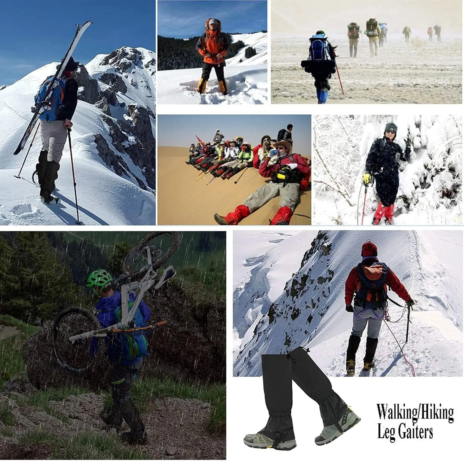 Leg Gaiters,Outdoor Gaiters,Snow Hiking Climbing Gaiters,Waterproof Adjustable Size Gaiters,Suitable for Men and Women (1 Pair)