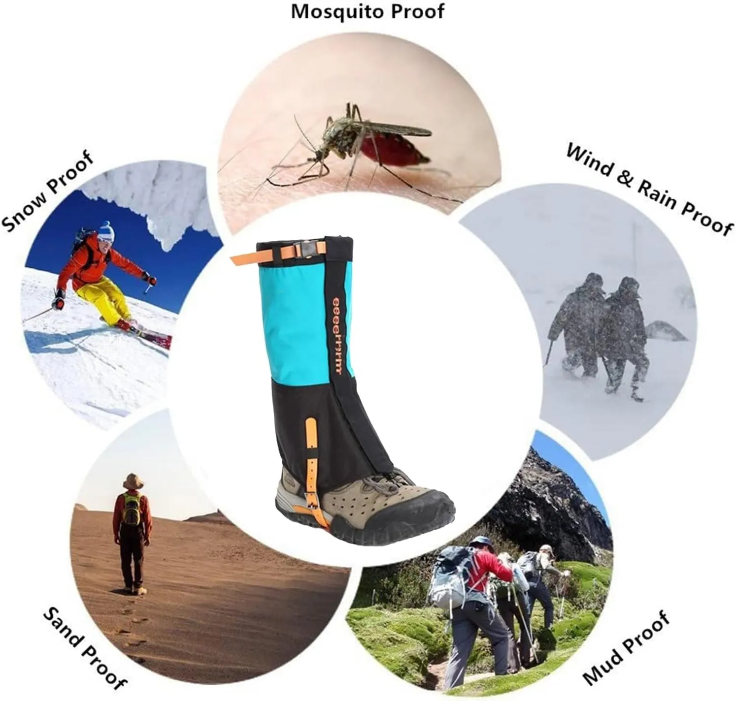 Leg Gaiters,Outdoor Gaiters,Snow Hiking Climbing Gaiters,Waterproof Adjustable Size Gaiters,Suitable for Men and Women (1 Pair)
