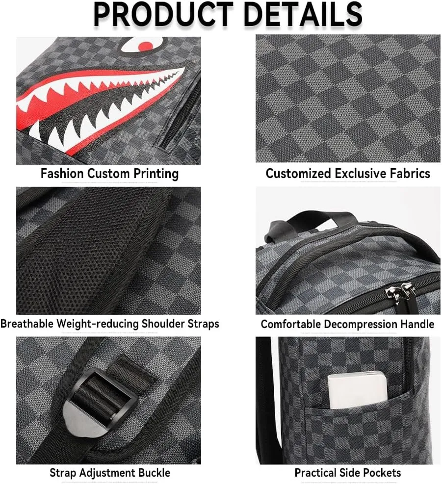 Leisure Shark Backpack Business Large Capacity Men's Campus Outward Travel Bag (D2,Large)