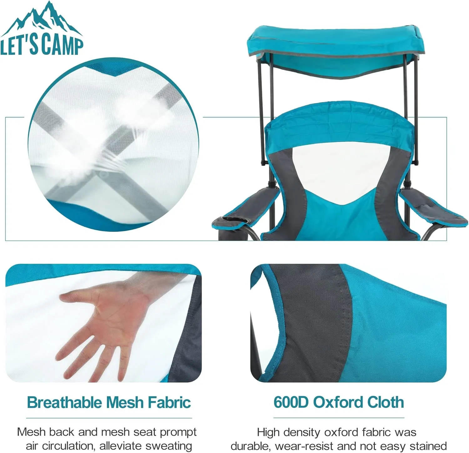 LET'S CAMP Camp Chair with Shade Canopy Folding Camping Chair with Cup Holder and Carry Bag for Outdoor Camping Hiking Beach, Heavy Duty 350 LBS,2 Pack