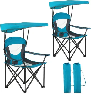 LET'S CAMP Camp Chair with Shade Canopy Folding Camping Chair with Cup Holder and Carry Bag for Outdoor Camping Hiking Beach, Heavy Duty 350 LBS,2 Pack