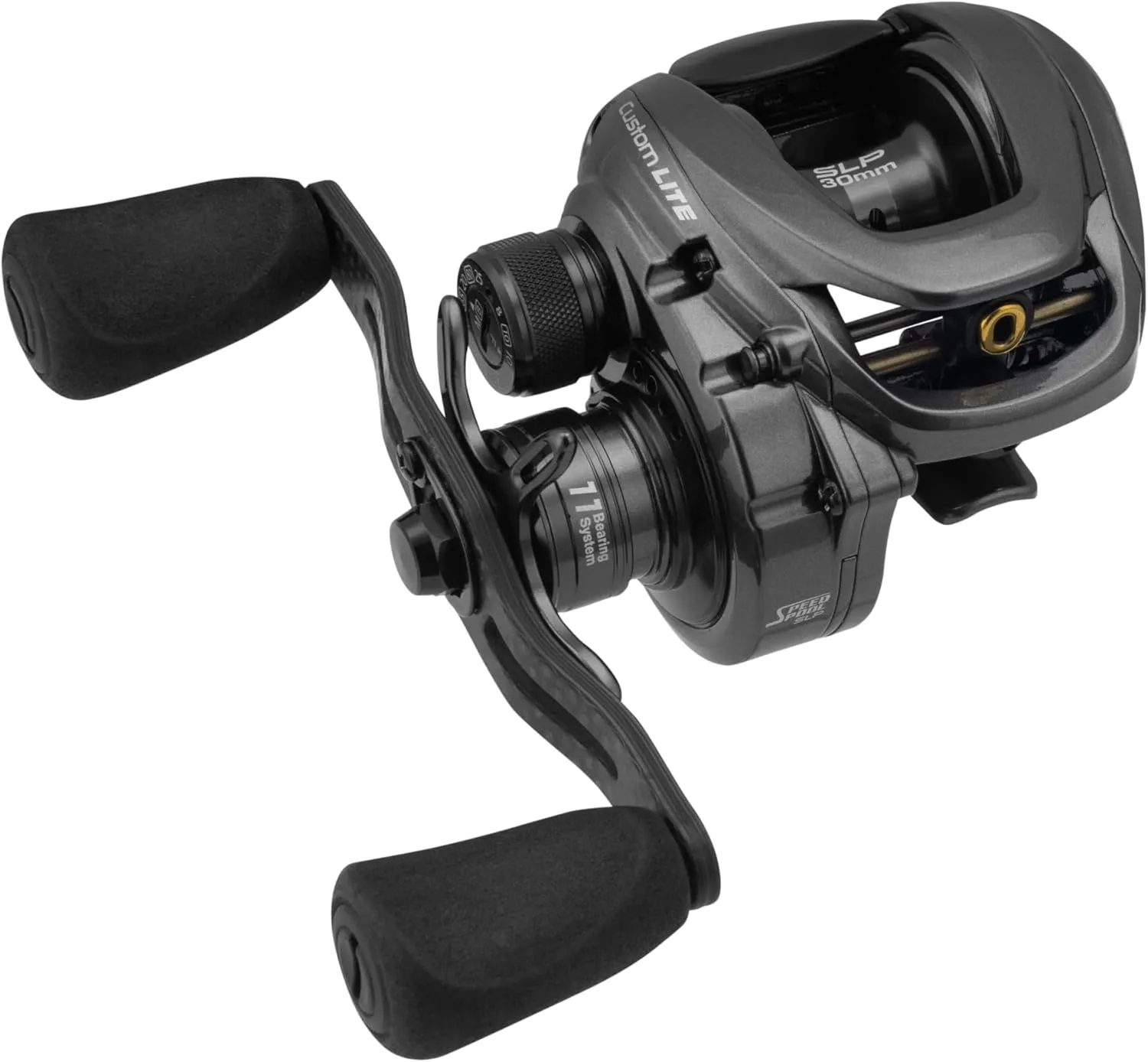 Lew’s Custom Lite SS Baitcast Fishing Reel, 10 1 Double Shielded Bearings, 7.5:1 Gear Ratio, Super Shallow 30 mm Spool, Tanso Tech Frame, Carbon Fiber Drag, Carbon Gray