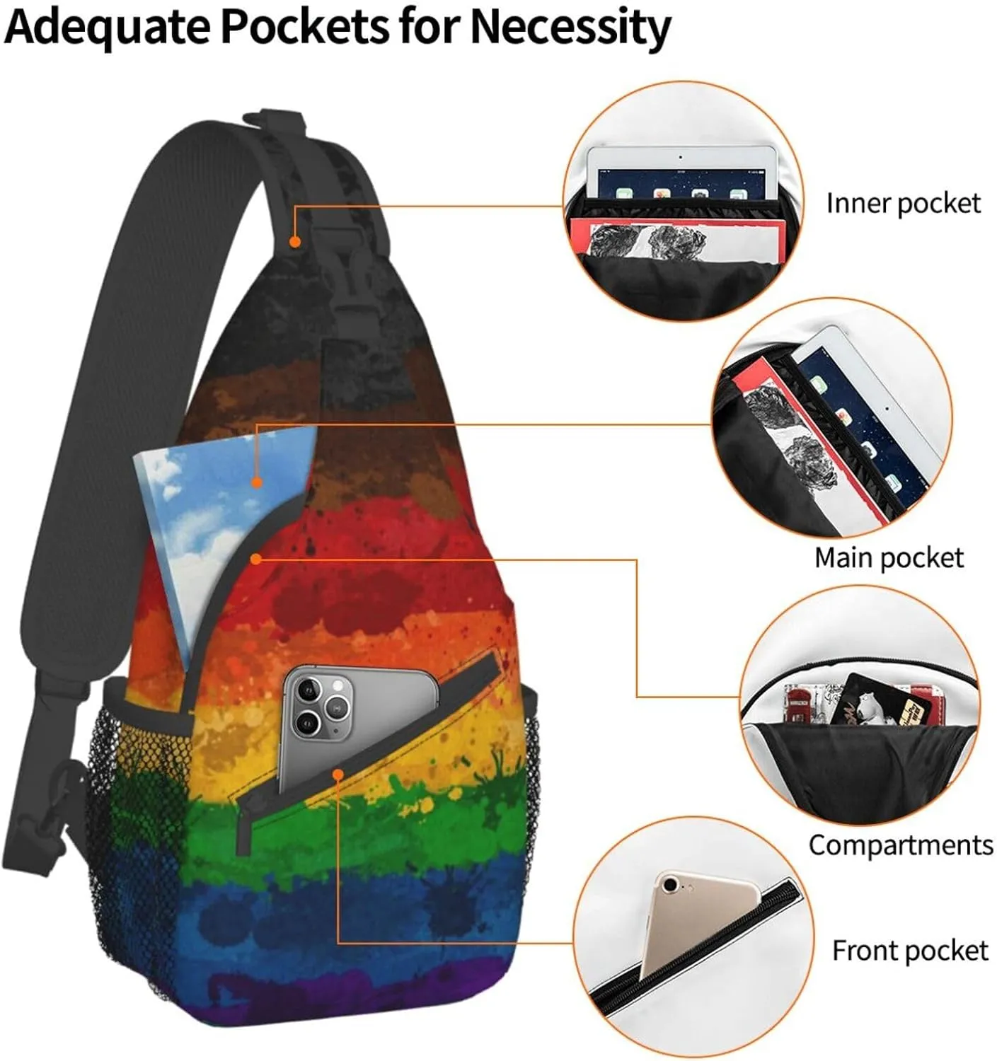 LGBT Pride Flag Sling Backpack,Casual Crossbody Shoulder Backpack Adjustable Sling Bag Chest Daypack for Men Women