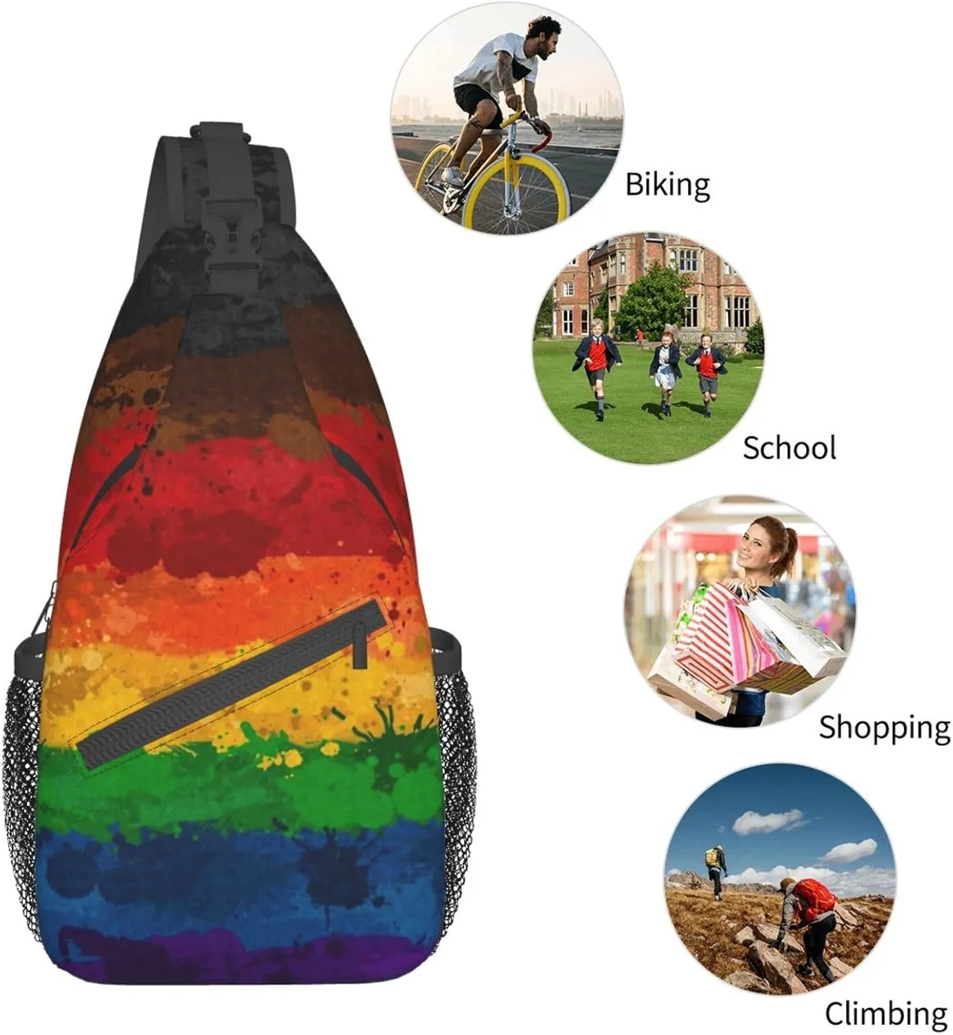 LGBT Pride Flag Sling Backpack,Casual Crossbody Shoulder Backpack Adjustable Sling Bag Chest Daypack for Men Women