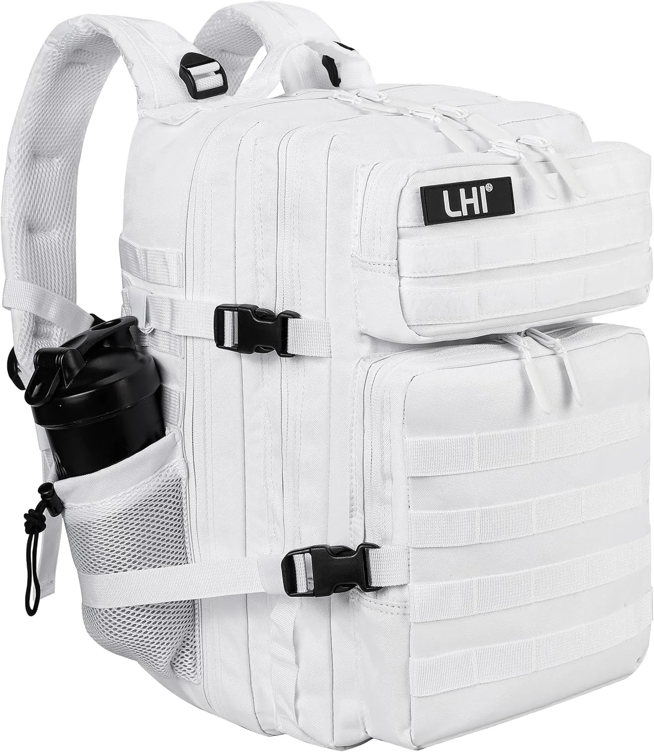 LHI Military Tactical Backpack for Men and Women 45L Army 3 Days Assault Pack Bag Large Rucksack with Molle System - White