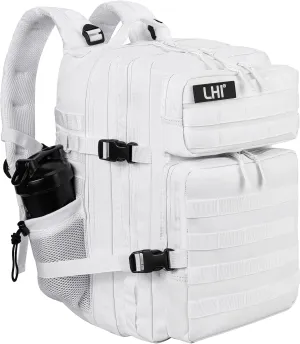 LHI Military Tactical Backpack for Men and Women 45L Army 3 Days Assault Pack Bag Large Rucksack with Molle System - White