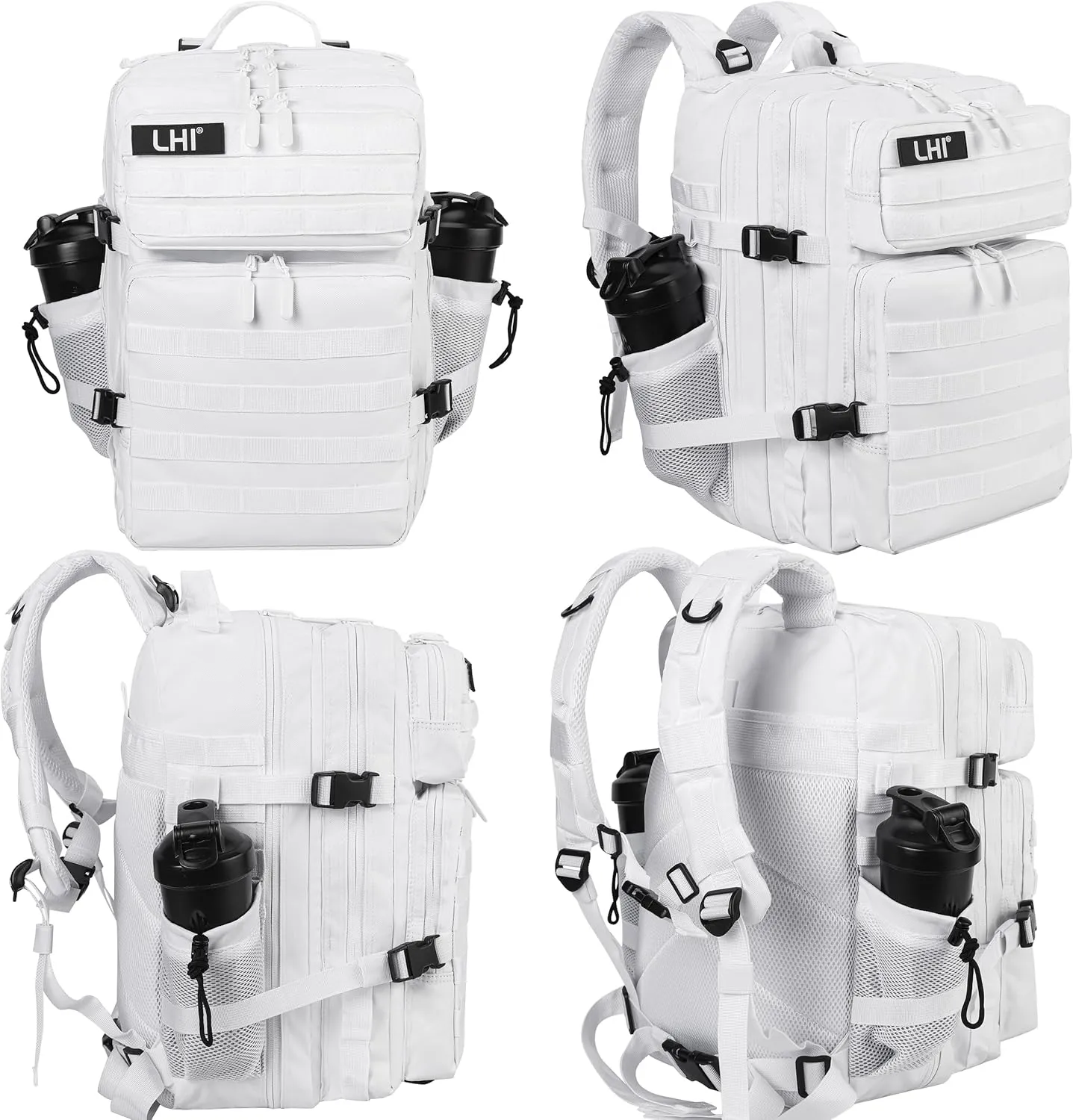 LHI Military Tactical Backpack for Men and Women 45L Army 3 Days Assault Pack Bag Large Rucksack with Molle System - White