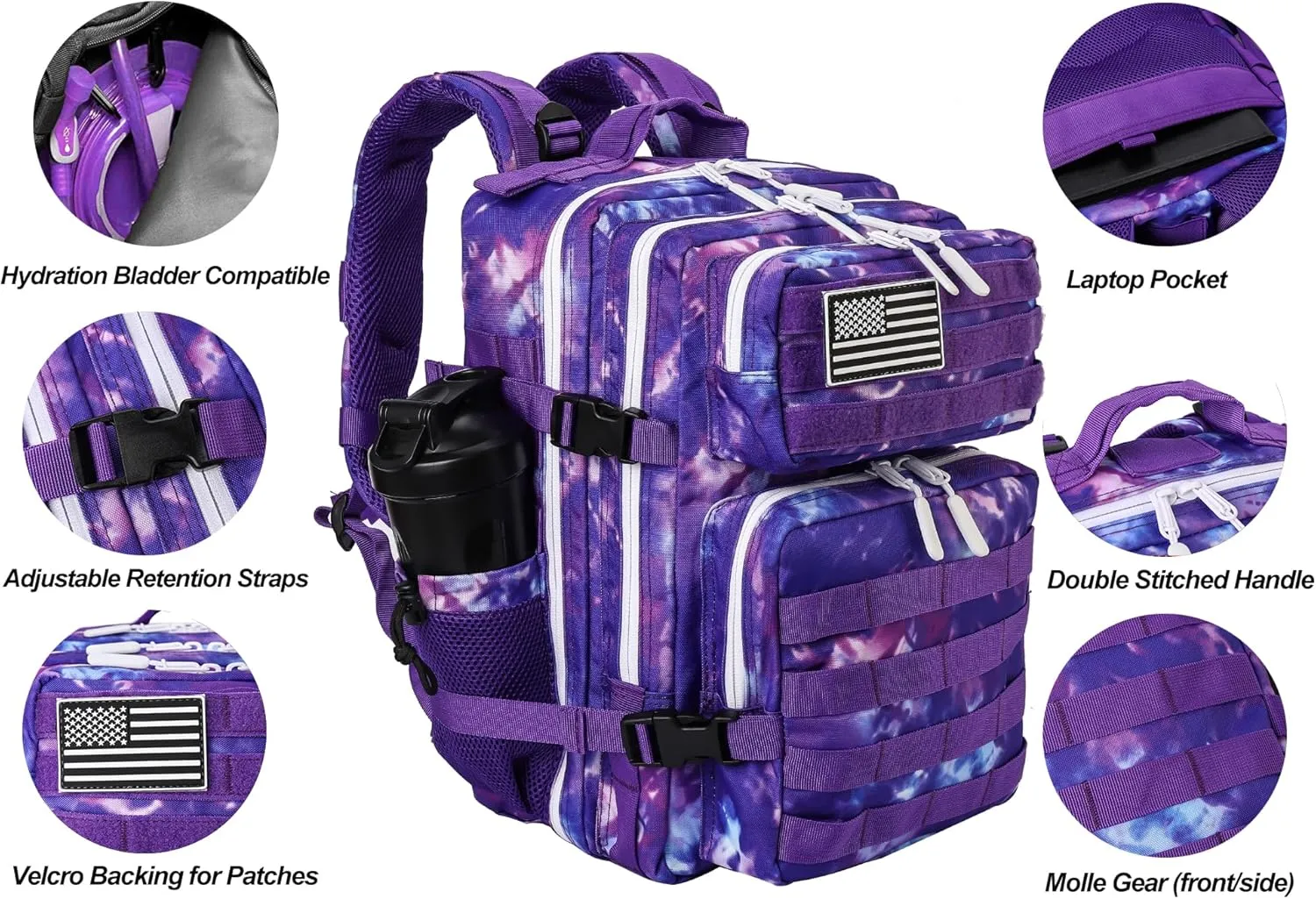 LHI Tactical Military Backpack for Men and Women 25L/35L Army Assault Pack Bag Small Rucksack with Bottle Holder