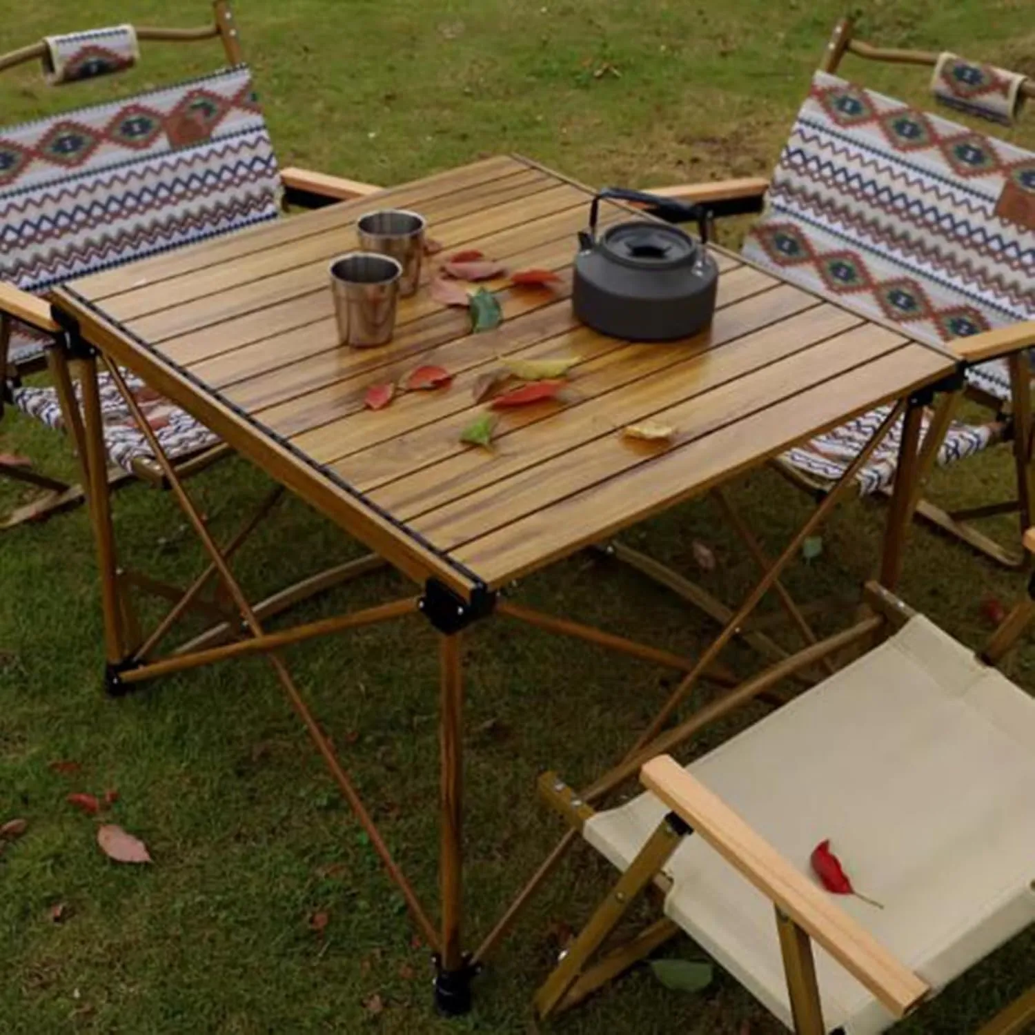 Liftable Camping Table Aluminum Alloy Picnic Table Ultralight Folding Camping Table Roll Up Table Top Multi-Purpose for Camp