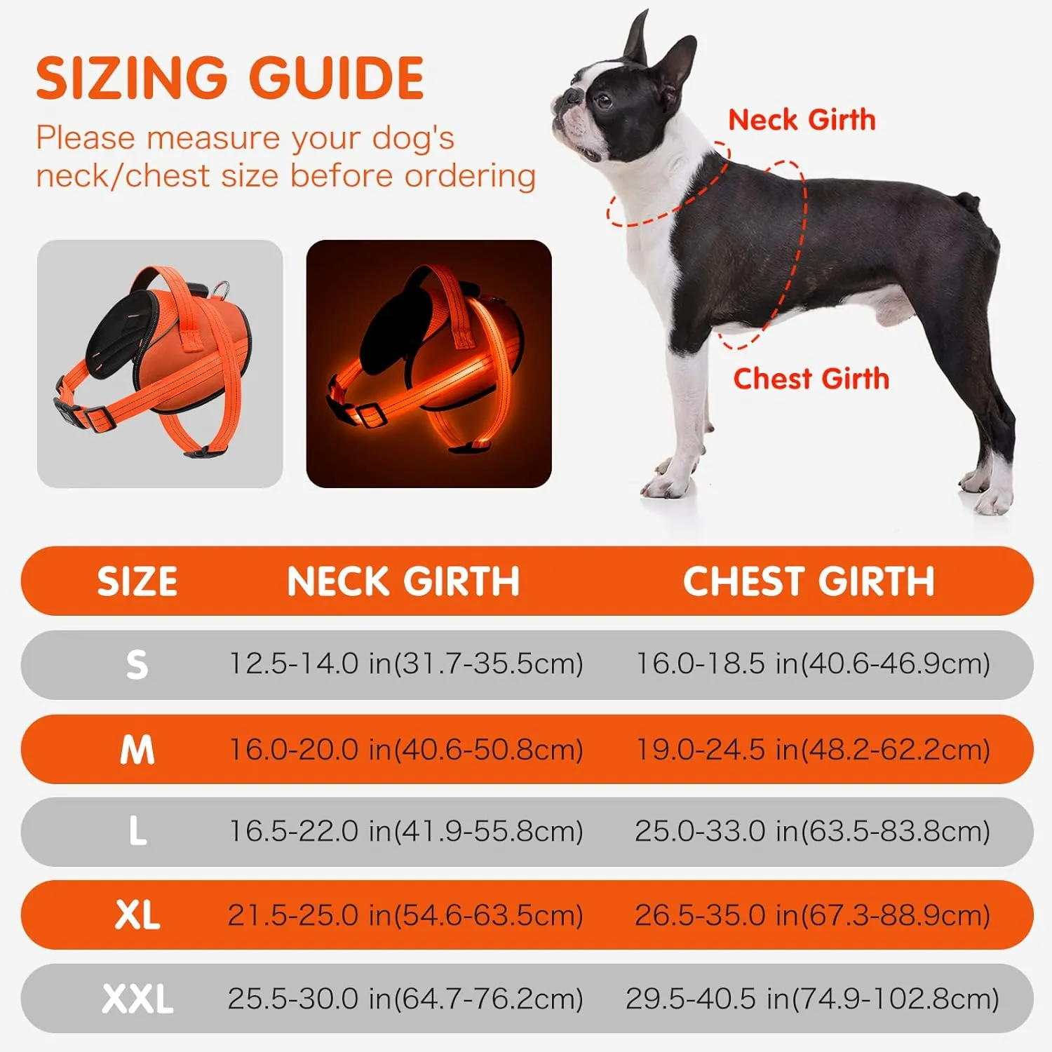 Light Up Dog Harness, No-Pull Led Dog Harness Rechargeable, Reflective Glow in The Dark Dog Vest Harness, Adjustable & Comfort Padded Lighted Dog Harness for Safety Night Walking (Orange, L)