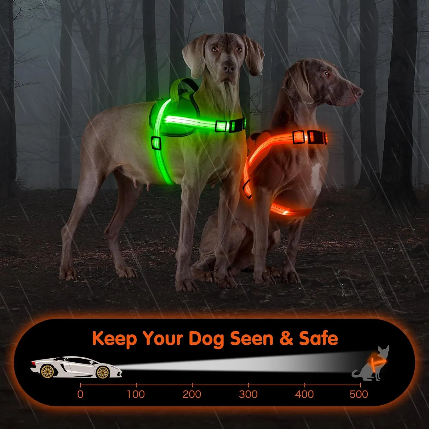 Light Up Dog Harness, No-Pull Led Dog Harness Rechargeable, Reflective Glow in The Dark Dog Vest Harness, Adjustable & Comfort Padded Lighted Dog Harness for Safety Night Walking (Orange, L)