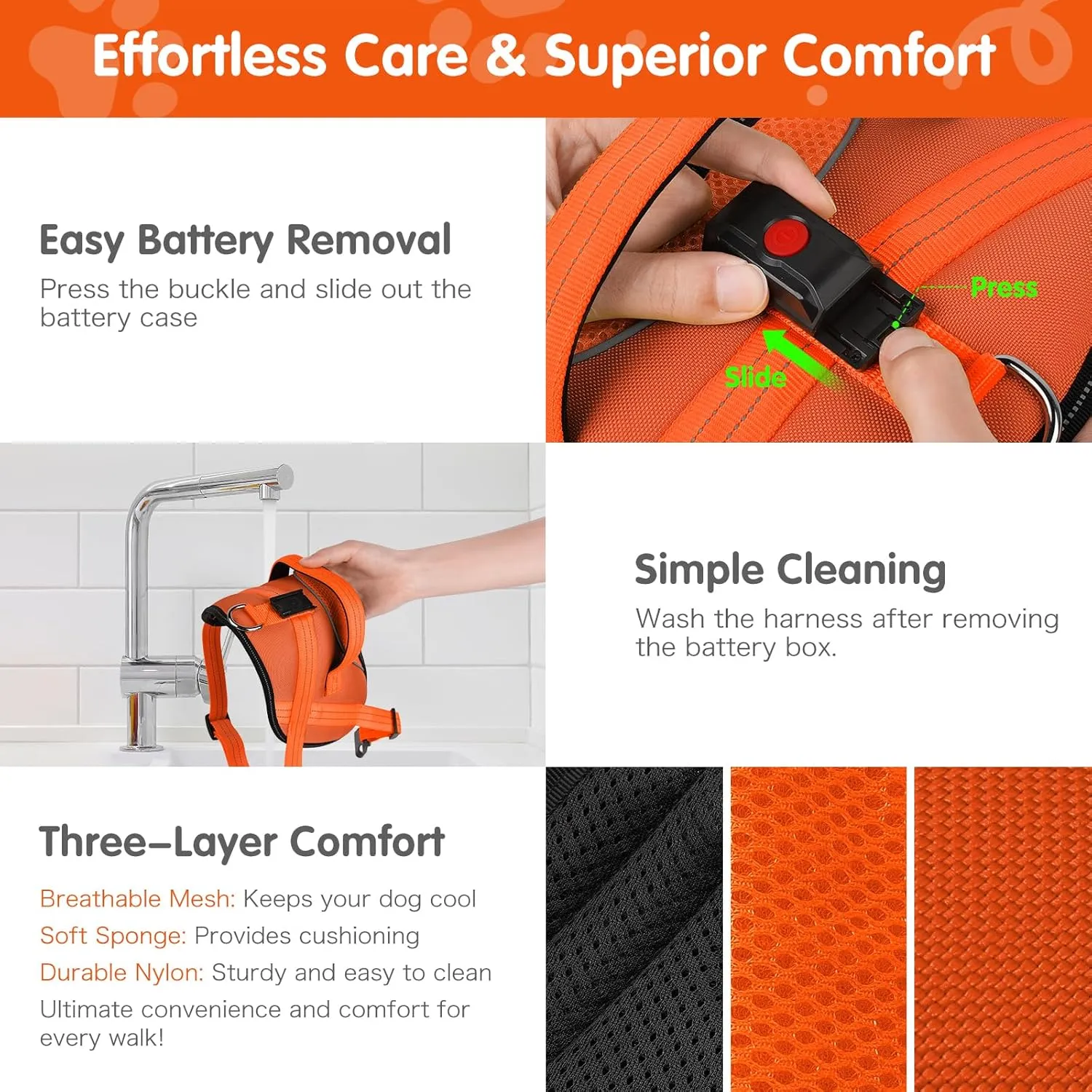 Light Up Dog Harness, No-Pull Led Dog Harness Rechargeable, Reflective Glow in The Dark Dog Vest Harness, Adjustable & Comfort Padded Lighted Dog Harness for Safety Night Walking (Orange, L)