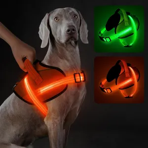Light Up Dog Harness, No-Pull Led Dog Harness Rechargeable, Reflective Glow in The Dark Dog Vest Harness, Adjustable & Comfort Padded Lighted Dog Harness for Safety Night Walking (Orange, L)