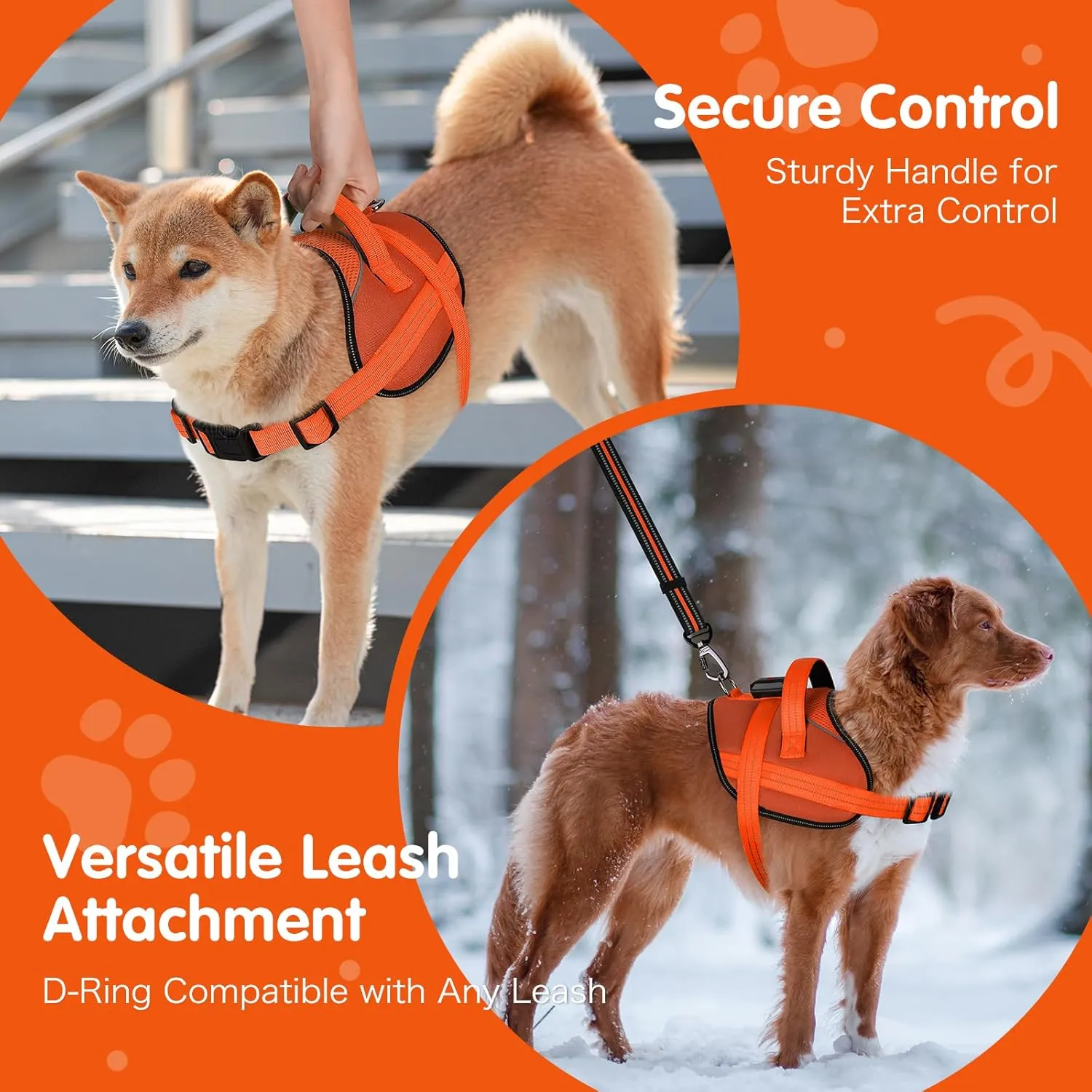 Light Up Dog Harness, No-Pull Led Dog Harness Rechargeable, Reflective Glow in The Dark Dog Vest Harness, Adjustable & Comfort Padded Lighted Dog Harness for Safety Night Walking (Orange, L)