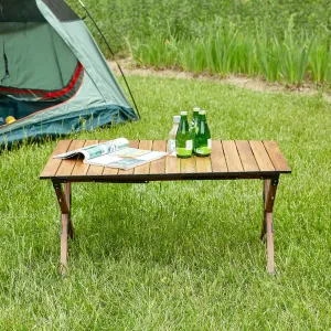 Lightweight Aluminum Folding Outdoor Table for Camping and BBQ, Roll-Up Design, Compact and, Brown